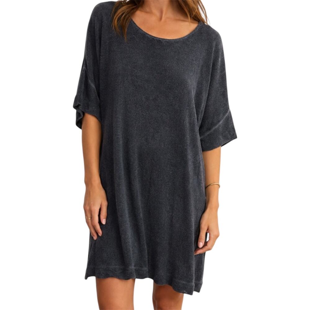 Elemente Clemente Linen Dress Lagenlook Scoop Relaxed Short Sleeve Gray 3 M